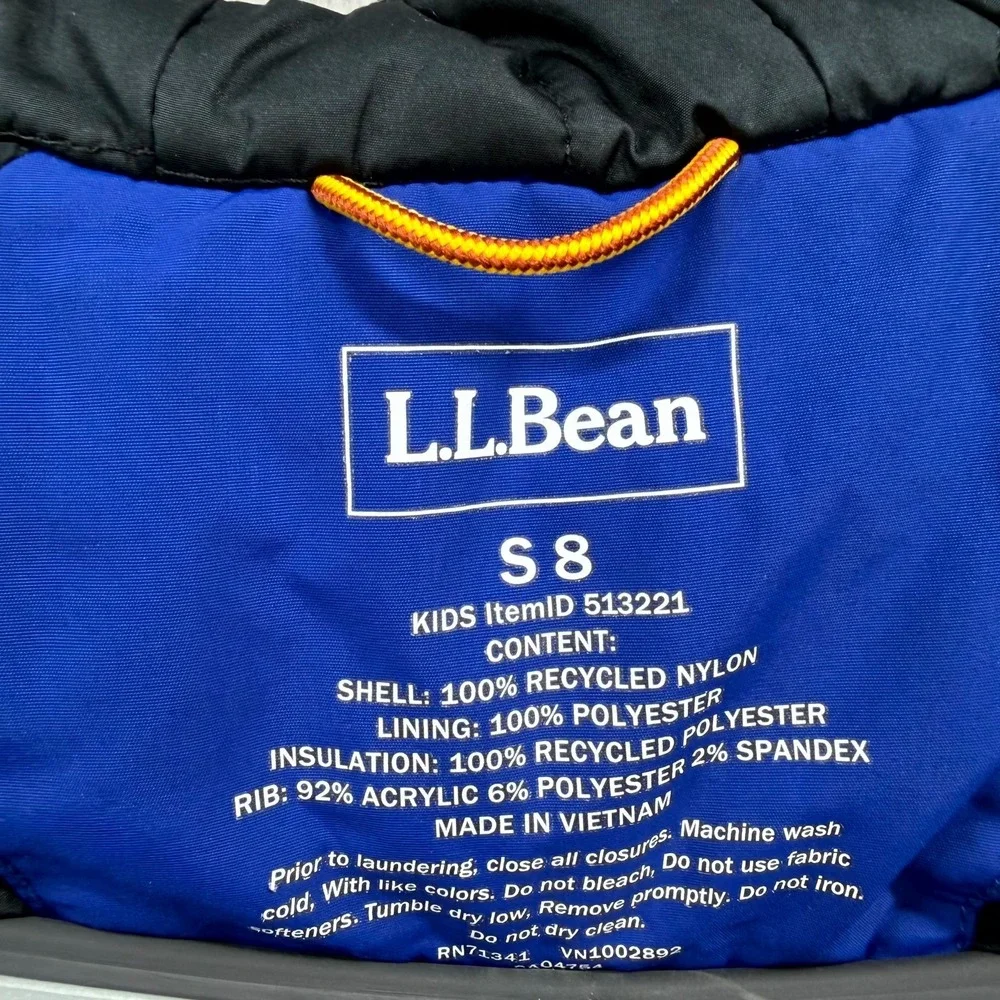 L.L.‎ Bean Warm-Up Insulated Jacket Kids S8 Blue Black Outerwear Hooded Full Zip